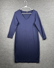 Eileen Fisher Dress Size S Navy Blue Long Sleeve V-Neck Tee Dress