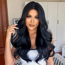 Long Wavy Natural Black Heat Resistant Synthetic Hair Cosplay Party Wig