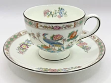 Kutani Crane by Wedgwood of England Bone China Footed Cup and Saucer Set