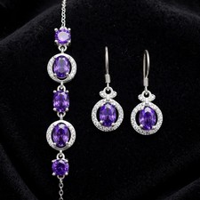 Elegant Purple Crystal Bracelet  Earrings Jewelry Set