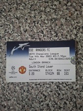 MATCH TICKET CHAMPIONS LEAGUE MAN UTD V RANGERS 4th nov 2003