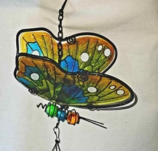 PRETTY BUTTERFLY WIND CHIME 26" L BLUE GREEN  EUC!
