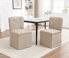 Set of 2 Dining Room Chairs Side Chairs Kitchen Armless Chairs Living Room Linen