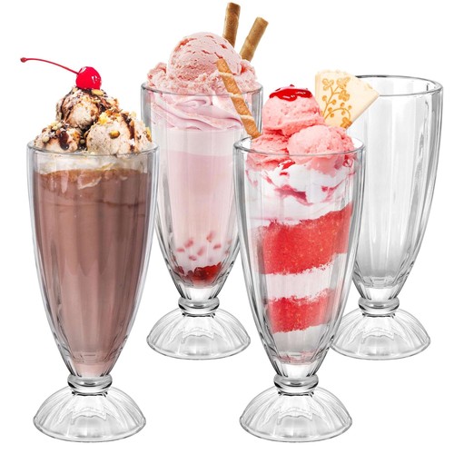 LIMILI Milkshake Glasses, Glass Ice Cream Cups, Footed Glass Dessert Dishes,