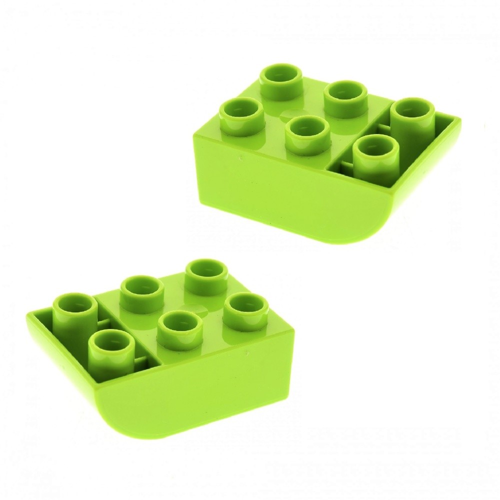 2x Lego Duplo Roof Brick Lime Green 2x3 Negative Slope Rounded 10901 98252