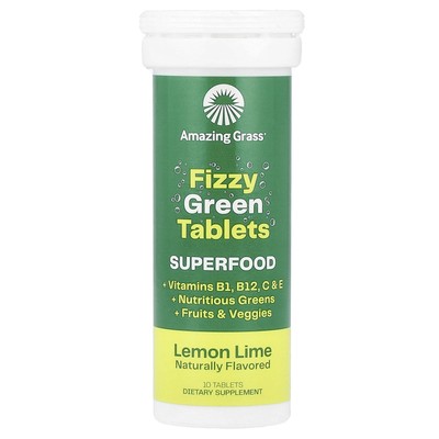 Fizzy Green Tablets, Superfood, Lemon Lime, 10 Tablets