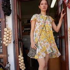 Free People Mini Dress Yara Floral Ivory Combo Flowy size S