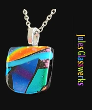 Hand Crafted  Dichroic Fused Glass  Pendant Necklace W/ Chain #1728