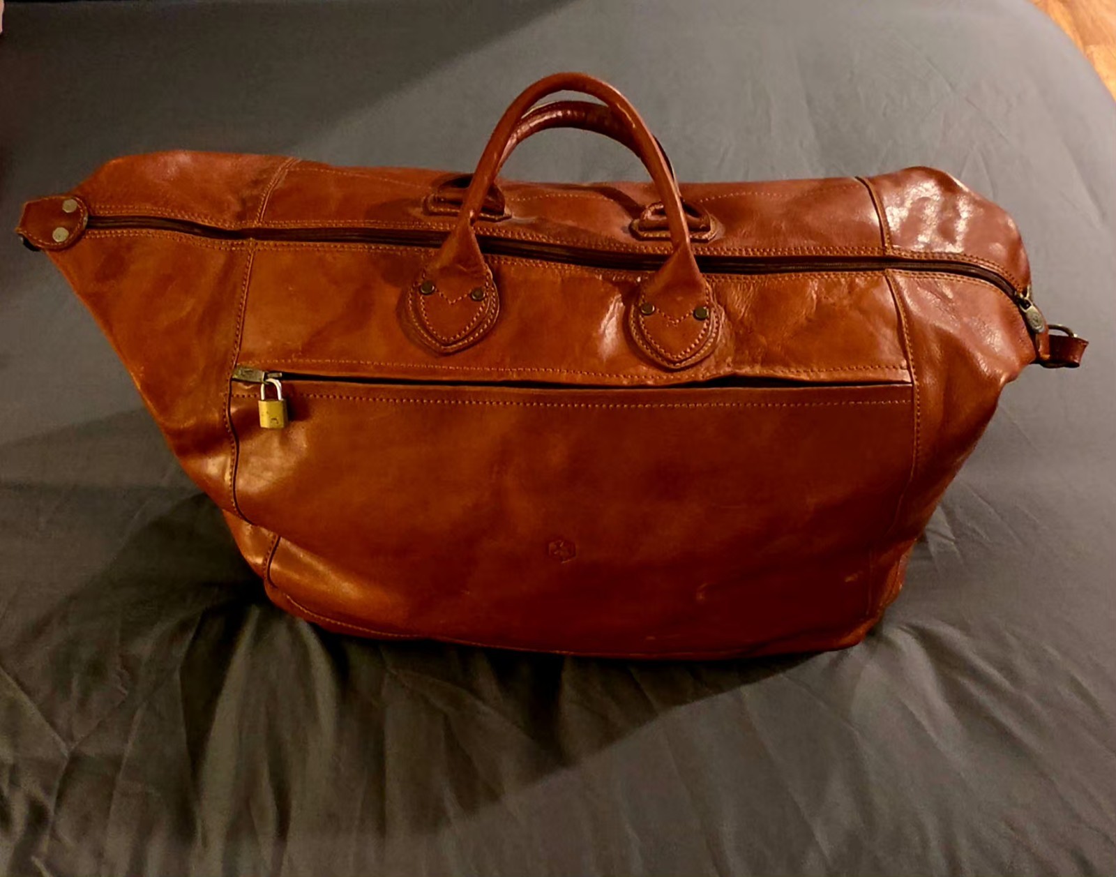 Tony Perotti Valentina Genuine Italian Leather Wheeled Duffel Bag Made in Italy