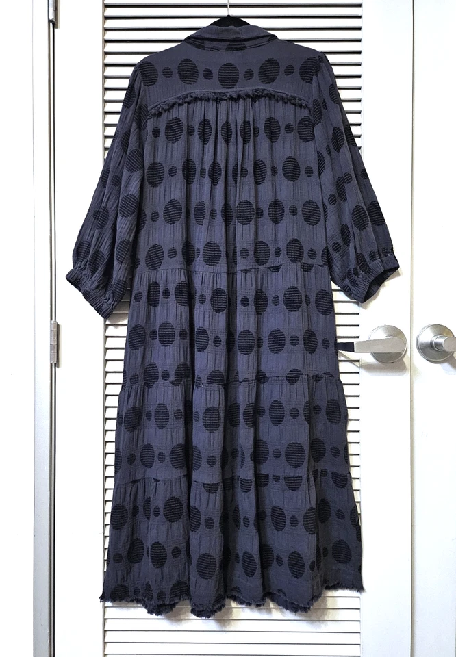 Maxi Vestido Largo 3/4 Negro Punto Textura Cuello Niveles XL Foto 3 de 4