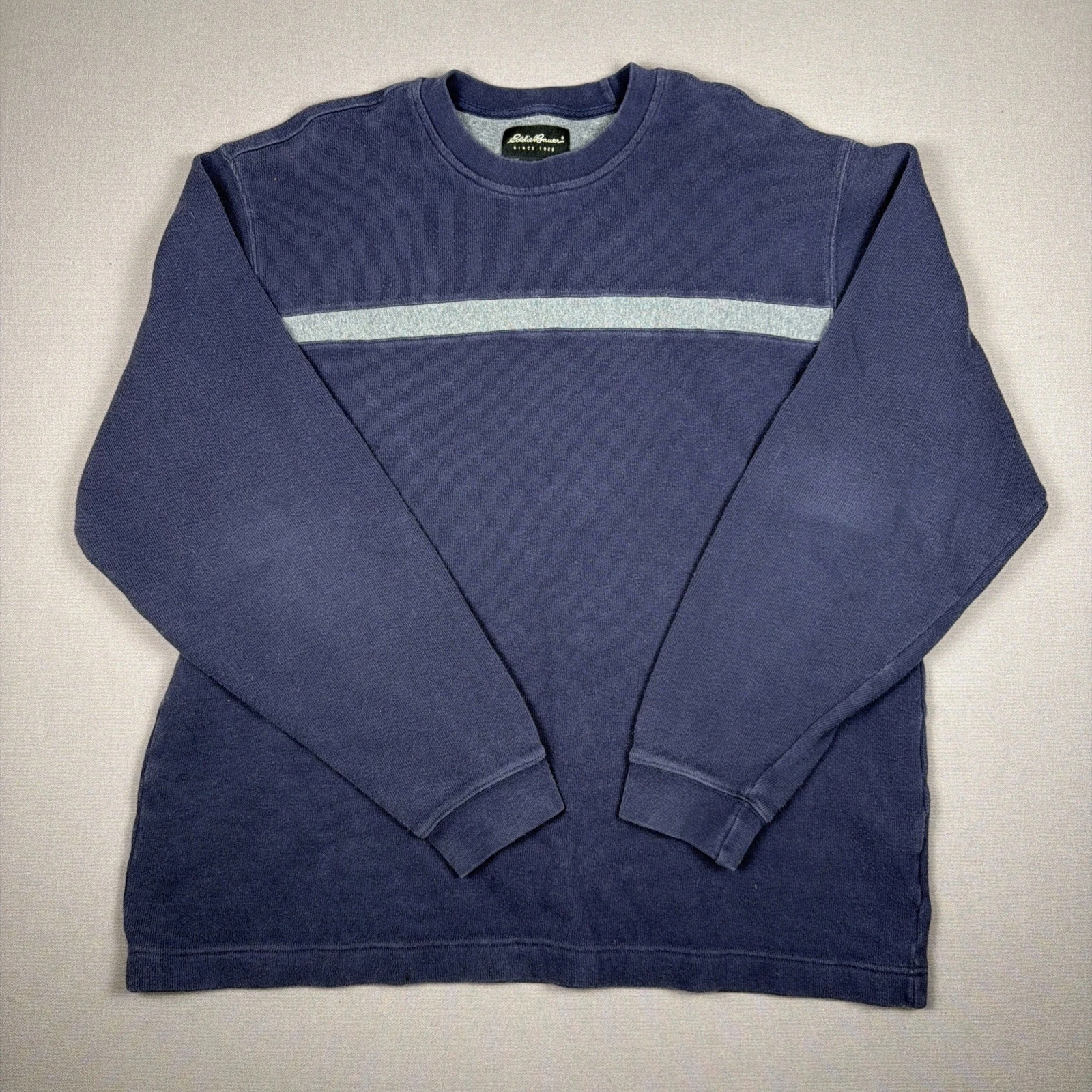 Eddie Bauer Shirt Mens Large Navy Blue with Stripe Long Sleeve Top Outdoor Coral