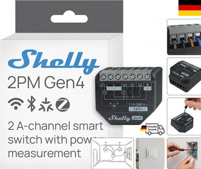 Shelly 2PM Gen4 - WLAN Smart Relais Schalter, Rolladenschalter, Stromzähler, 2 K