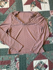 Pink Long-sleeve Blouse With Lace Accents