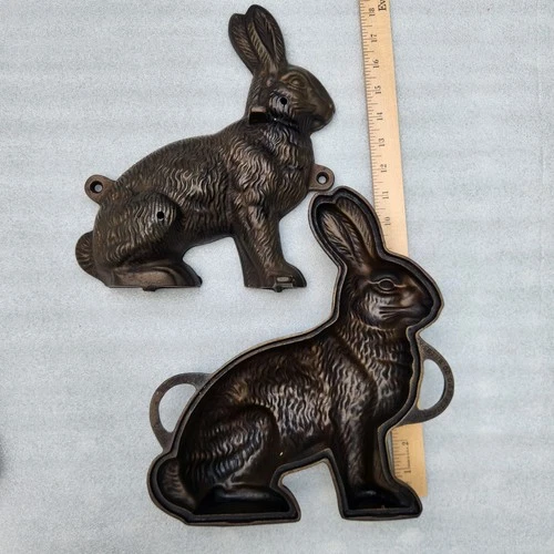 Vintage GRISWOLD Cast Iron Bunny Cake, Candy, Chocolate Mold. 2 Pieces 862 & 863