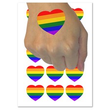 Rainbow Heart LGBTQ Love Temporary Tattoo Water Resistant Fake Body Art Set
