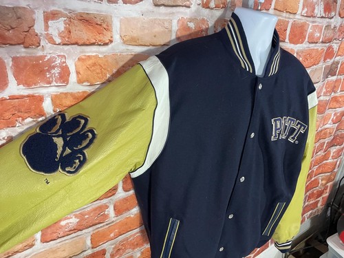 Pitt Panthers Jeff Hamilton Chaqueta Bomber Universitaria Reversible XL Cuero Lana y2k - Imagen 9 de 10