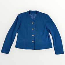 James Pringle Weavers Womens Wool Nylon Cashmere Blue Blazer Lined Jacket 14