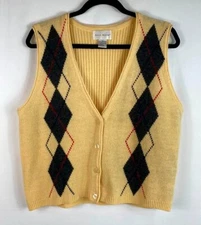 Field Manor Women's 100% Lambswool Button Front Sleeveless Sweater Size Large