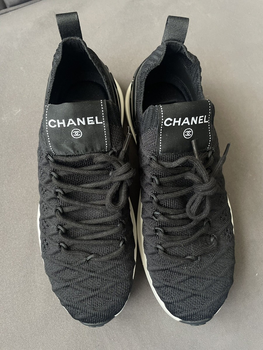 Chanel Rib-knit Lace-up Fabric Logo Sneakers Size 35.5 | eBay