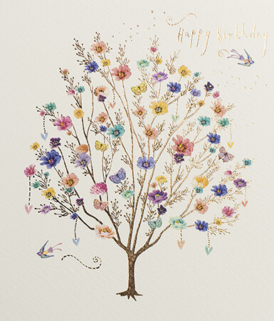 Beautiful Floral Tree Happy Birthday Card – Greeting Card Printed in the UK