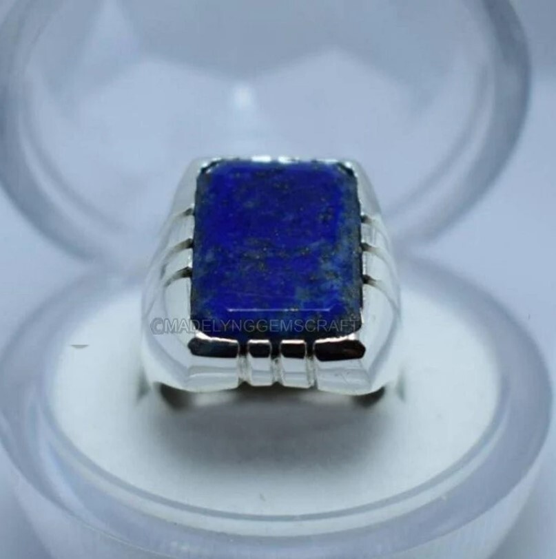 Natural Lapis Lazuli Ring 925 Sterling Silver Ring For Men New Year Gift  Ring