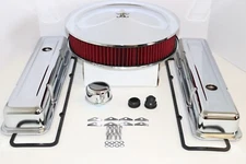 SB Chevy Chrome Engine Dress Up Short Valve Covers Washable Air Cleaner SBC 350