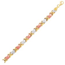 14k Tri-Color Gold Fancy Satin Heart Line Bracelet 6.35 mm 