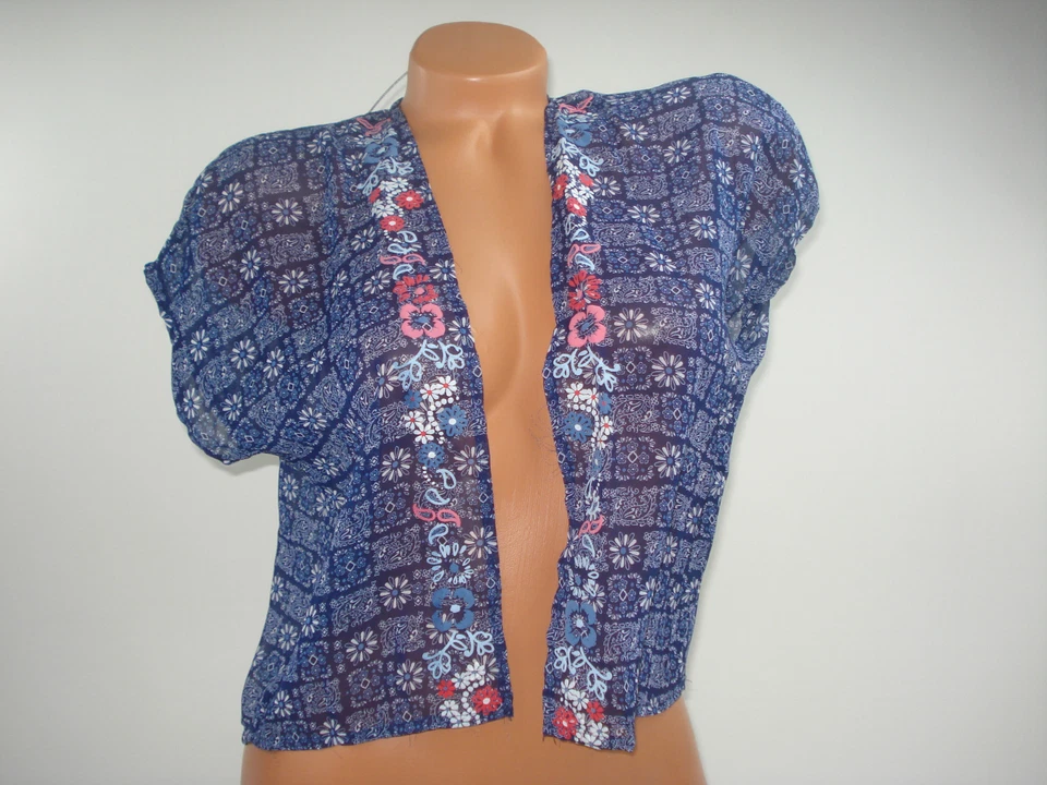 Camisa blusa envolvente Route 66 para niñas frente abierto azul floral transparente Foto 2 de 4