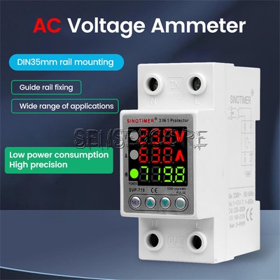 DIN Rail Adjustable Over &under Voltage Protector AC Voltage Current Power Meter