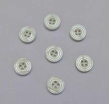 Set 7 Vintage Off-White Pearly Buttons 4-Hole Flat Concentric Circle Rim 5/8"