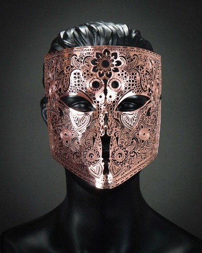 Luxury Rose Gold Masquerade Mask Full Face Mask Bauta Party Mask Halloween - Picture 3 of 4