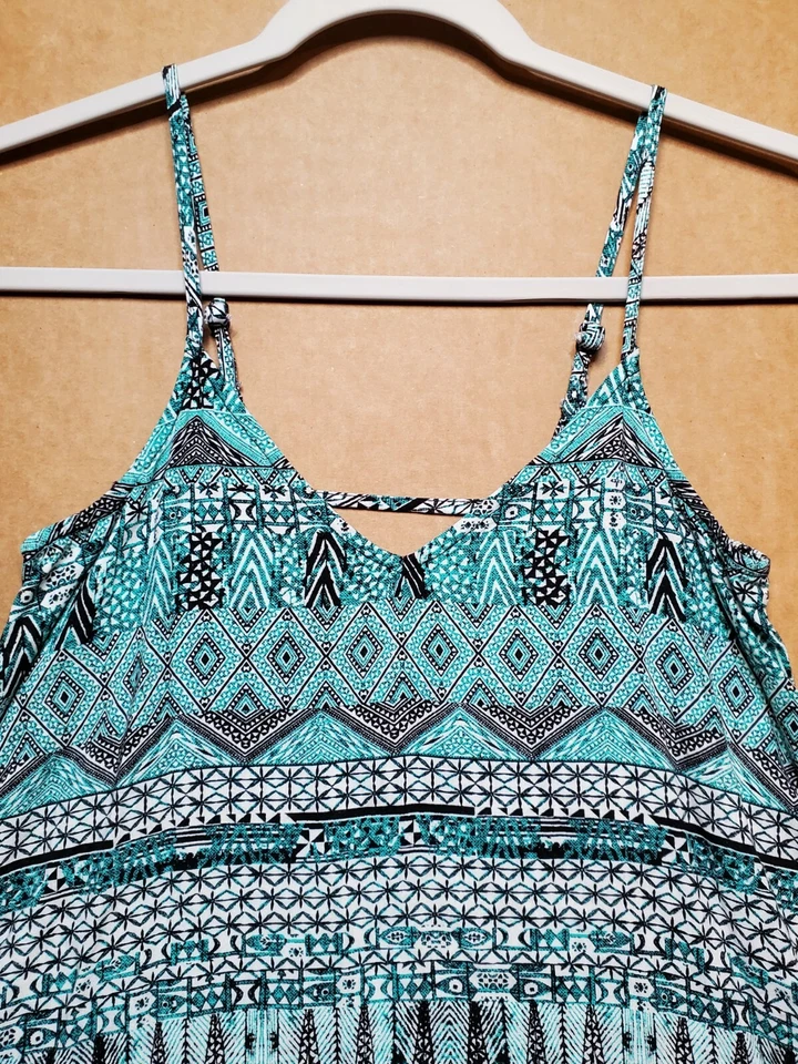 Mossimo Womens Sleeveless Camisole Shirt Top XS Blue Print Handkerchief Hem - Image 2 of 4