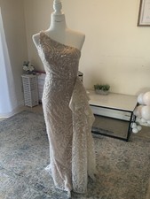 Prom One Shoulder Nude Size 4 Side Slit Formal Dress by Sherri Hill 54841