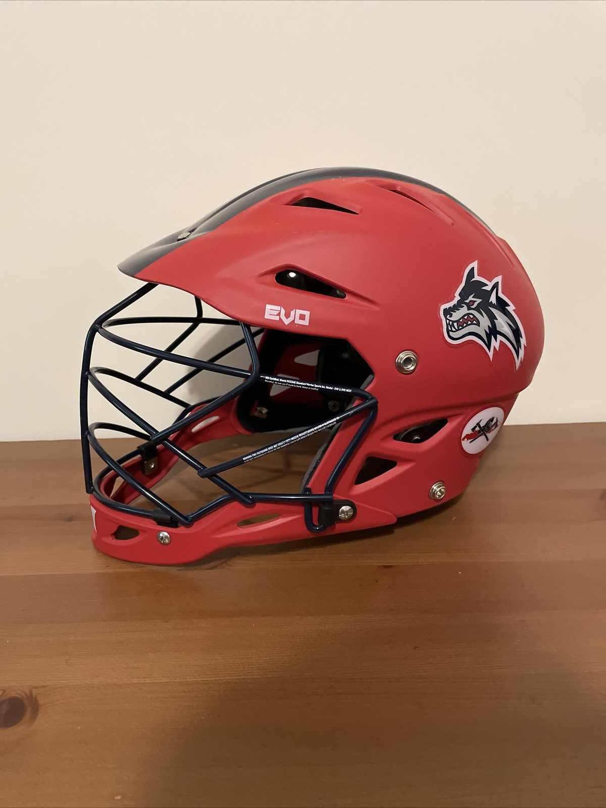 Authentic Game Used Stony Brook Seawolves Warrior Evo lacrosse helmet