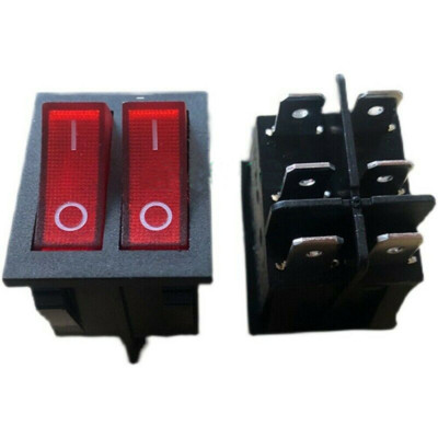 2pcs   Double Button Rocker Switch 6Pins 16A 250VAC Red Lamp  RK1-23