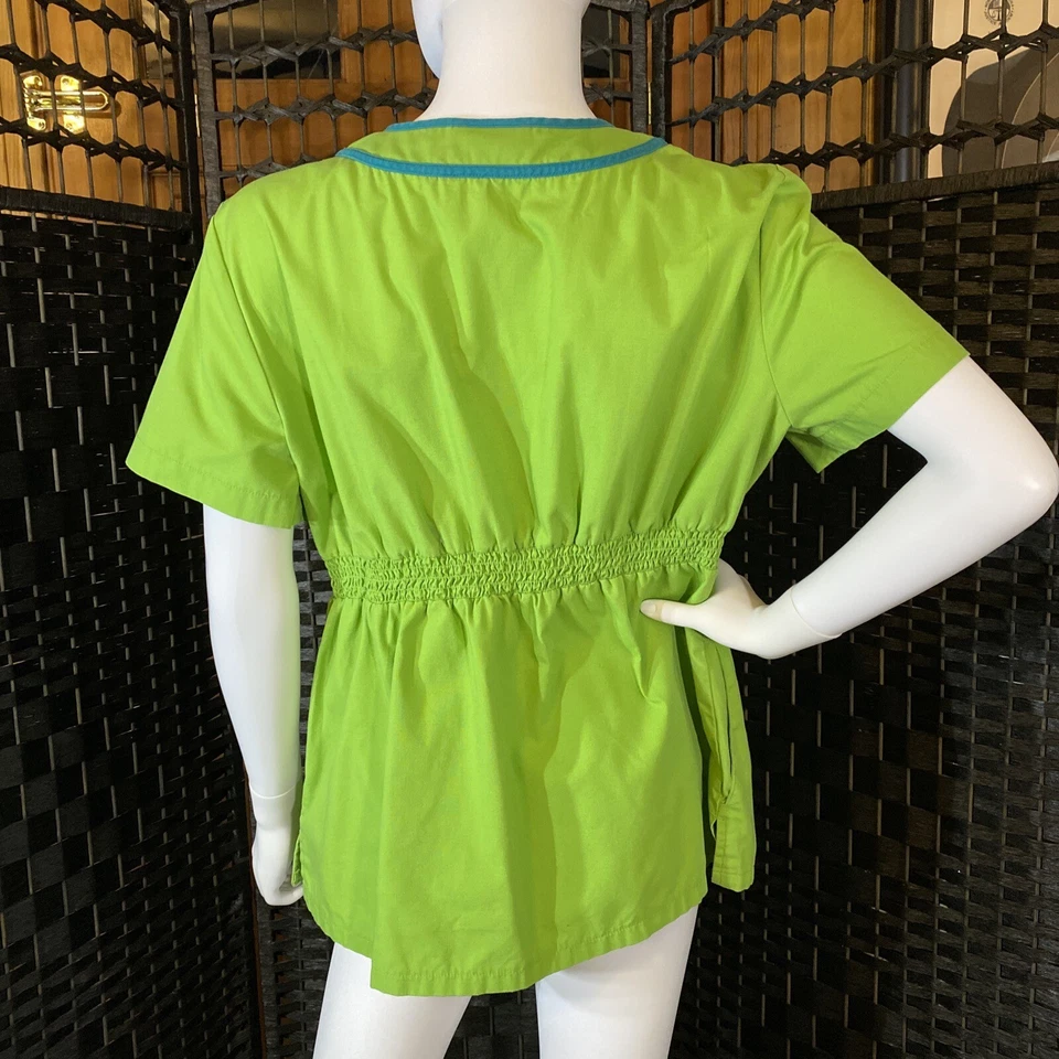 Blusa Médica Katherine Heigl By Peaches Para Mujer Grande Cuello en V Verde y Azul 2 Bolsillos Foto 4 de 4