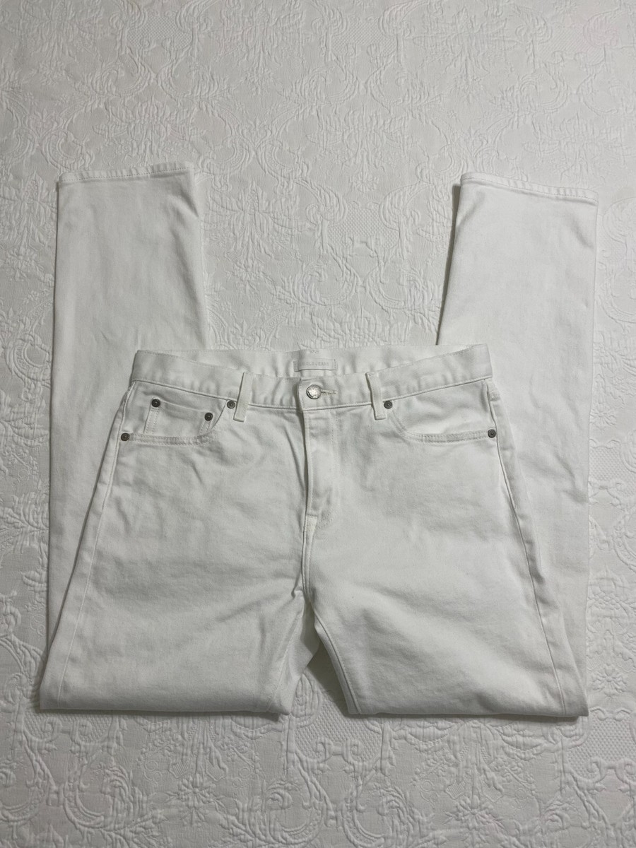UNIQLO Jeans Mens Size W33 L32 Slim Straight Low Rise 99% Cotton White #2398