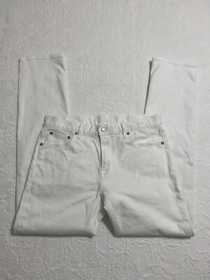 UNIQLO Jeans Mens Size W33 L32 Slim Straight Low Rise 99% Cotton White  #2398