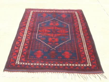 Vintage Turkish Bergamo Bergama Yagcibedir Oriental Rug Carpet 43x78" Reds Blues