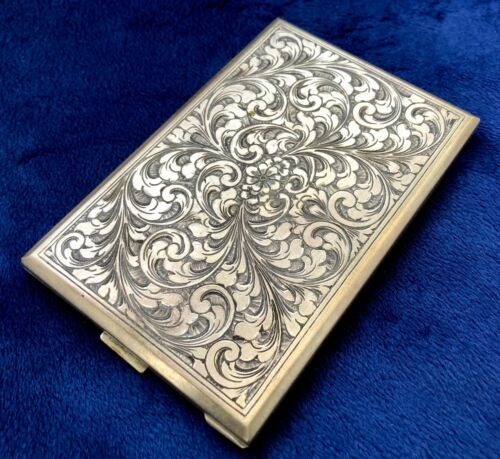 Late 1940s Vintage Cigarette Case, Etched .800 Silver Italian - Picture 1 of 10