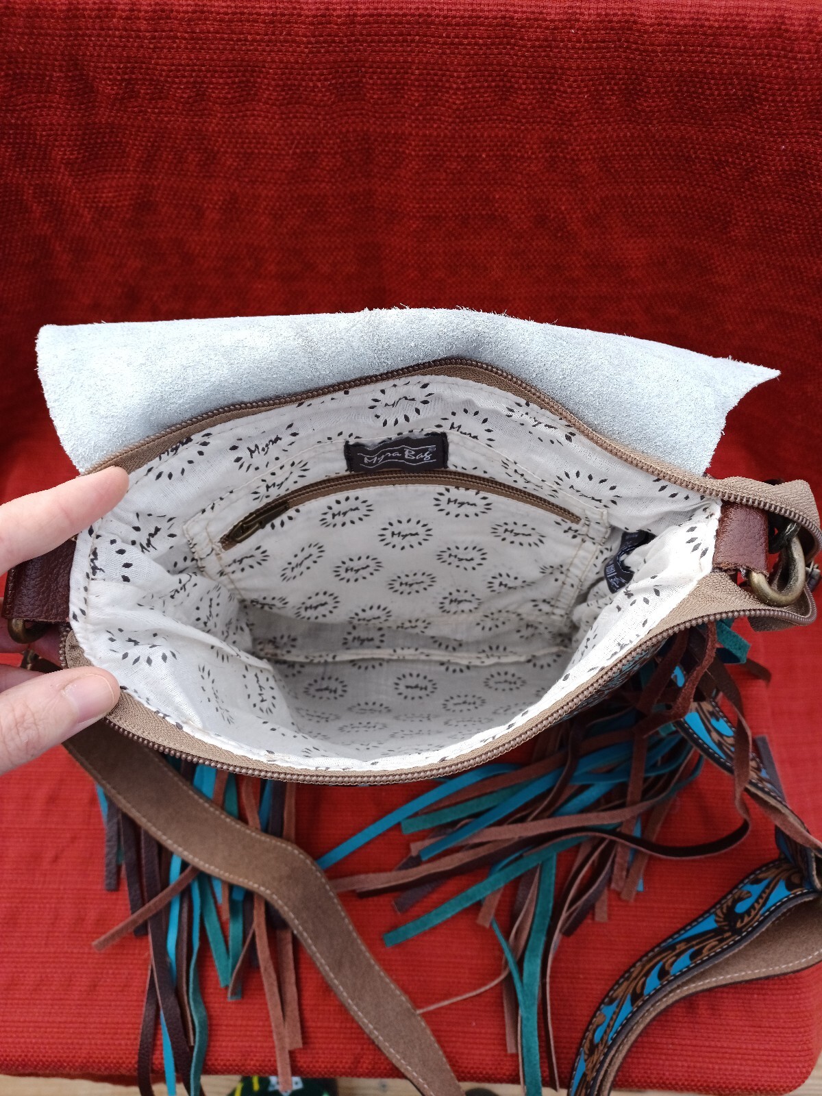 NWT Myra Cobal Blue Concealed Carry Leather & Hide Embossed Fringe Western speck