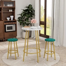 Modern 3 Piece Bar Table Set with 2 Bar Stools and Metal Frame for Small Spaces