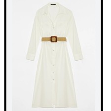 DELUC Sanzio White Linen Blend Maxi Shirt Dress Long Sleeve Button Front S