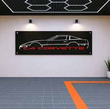C4 Corvette Flag Banner 71x24" – Garage or Man Cave Wall Decor for Chevy Fans