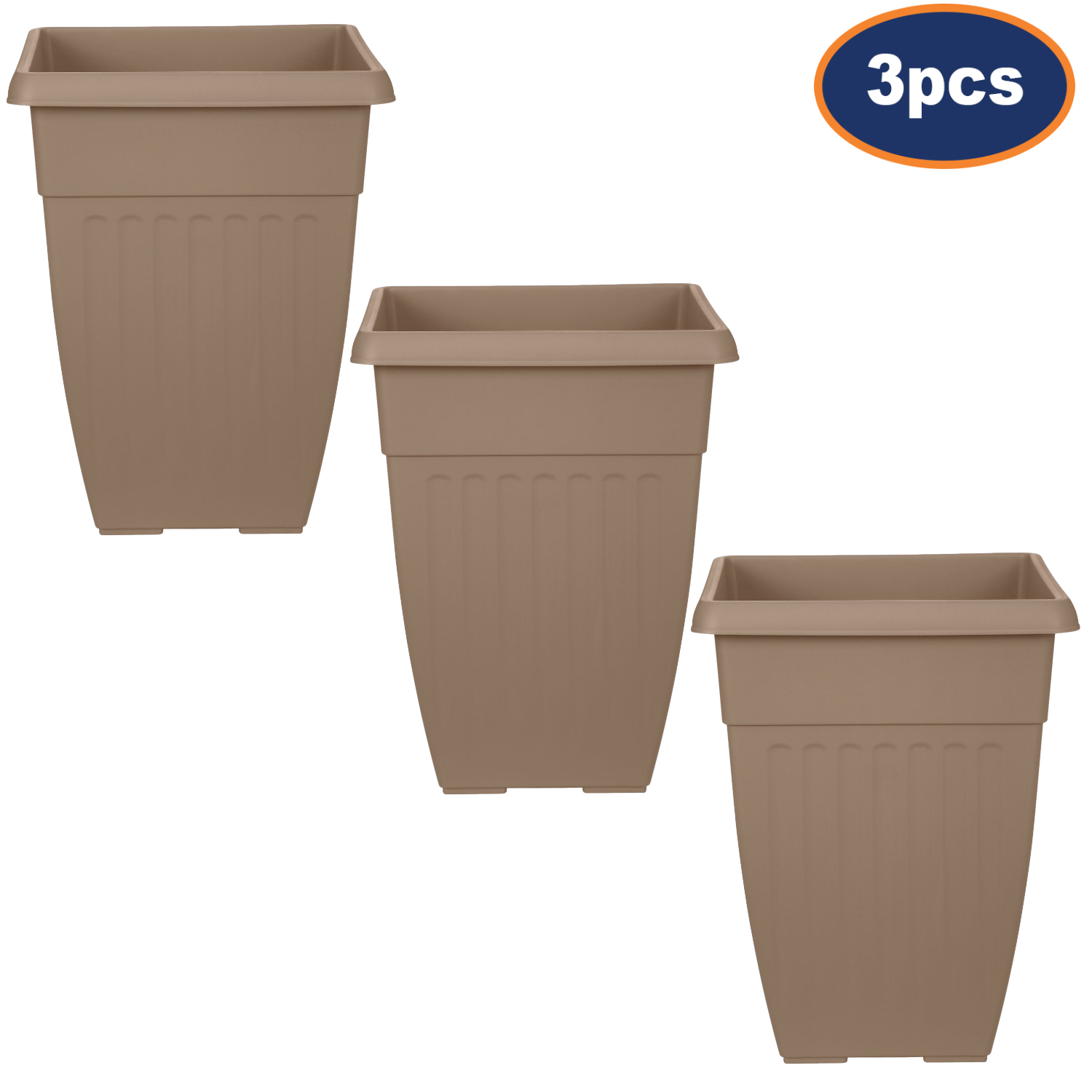 3pcs 42cm Tall Planter Athens Traditional Taupe Cream Square Pot Garden Plants