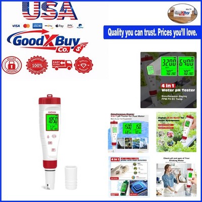 Digital 4-in-1 pH TDS EC Meter for Water with Backlit Display - for Drinking,...