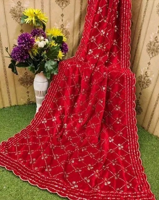 Embroidered Dupatta velvet bridal shawl Ethnic Scarf  Wedding stole women chunni