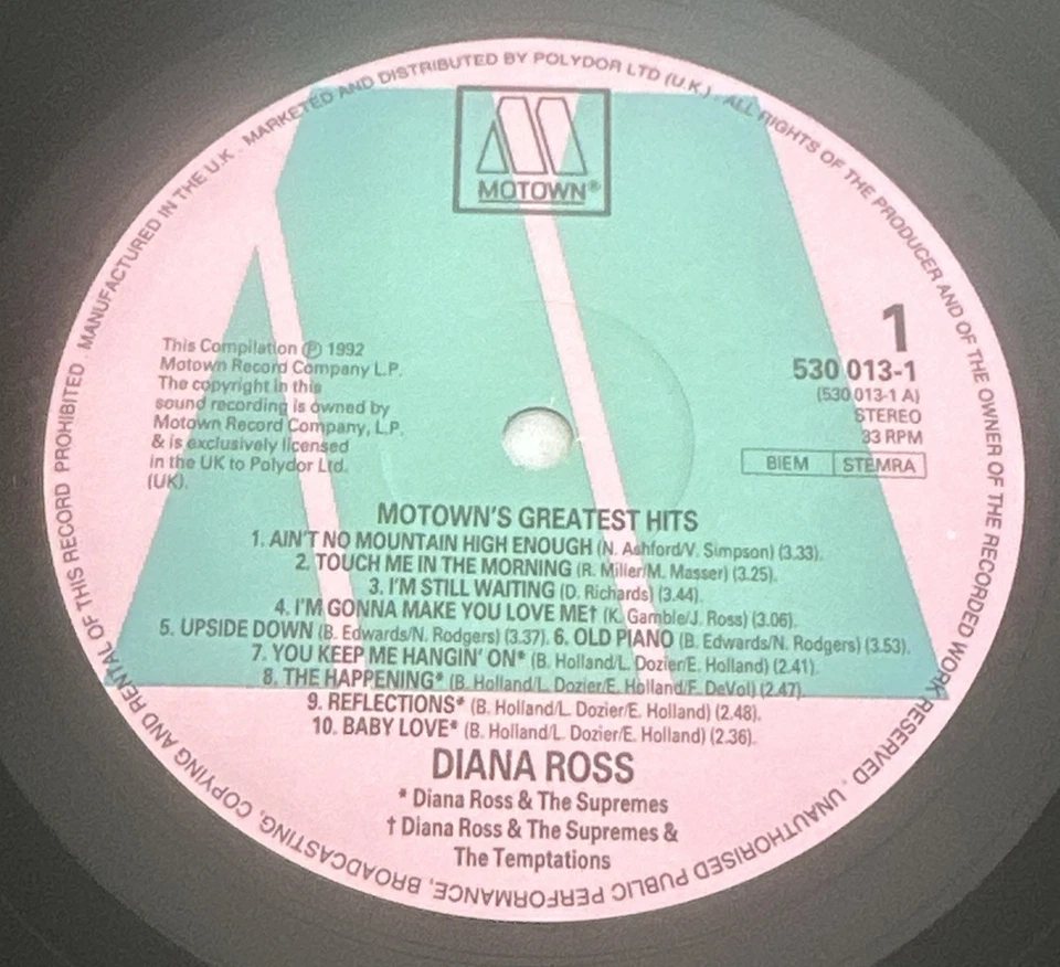 Diana Ross ~ Motown's Greatest Hits 1992 UK vinyl LP Lionel EX / EX - Image 4 of 4