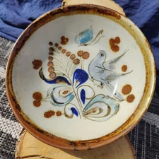 Bird & Butterfly Tonala Stoneware Pottery Bowl Mexico Mexican Ken Edwards KE
