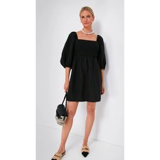 Tuckernuck Annie Smocked Linen Mini Dress Black S
